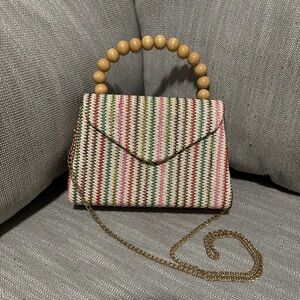 Striped Handbag with Beaded Handle